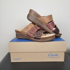 Clarks Collection Calenne Lily Sandals Womens Size 7 Brown Multi Wedge